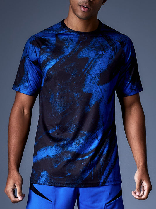 SUDU SPT AOP 01 Training T-Shirt - Black/Blue Short Sleeve T-Shirt