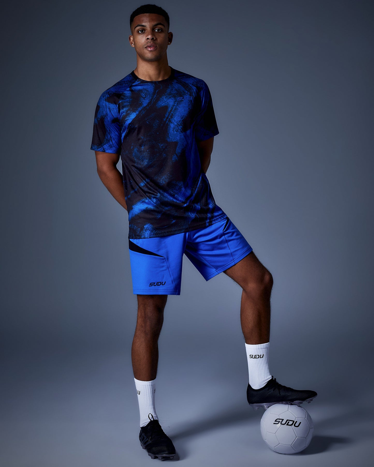 SUDU SPT AOP 01 Training T-Shirt - Black/Blue Short Sleeve T-Shirt