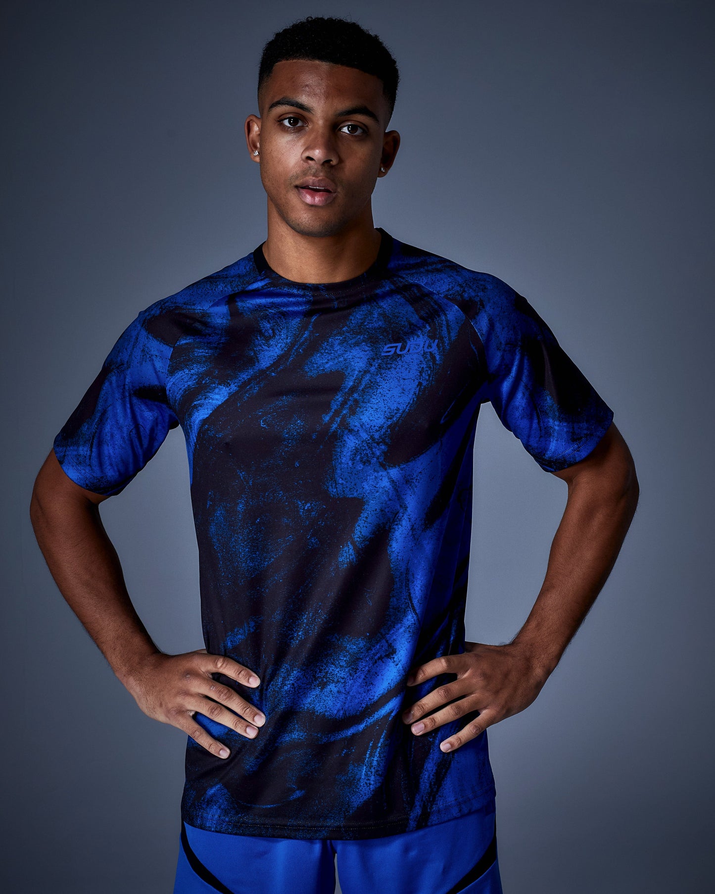 SUDU SPT AOP 01 Training T-Shirt - Black/Blue Short Sleeve T-Shirt