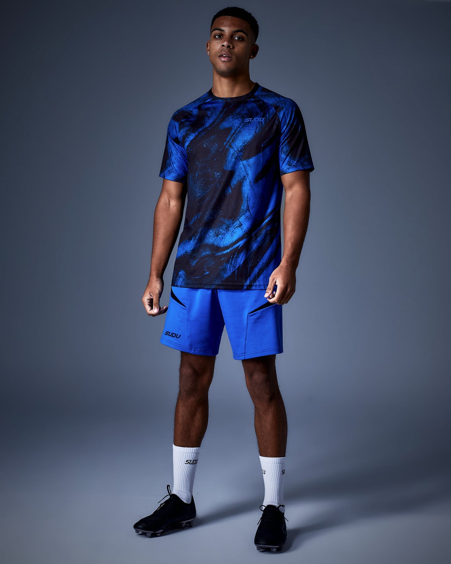 SUDU SPT AOP 01 Training T-Shirt - Black/Blue Short Sleeve T-Shirt