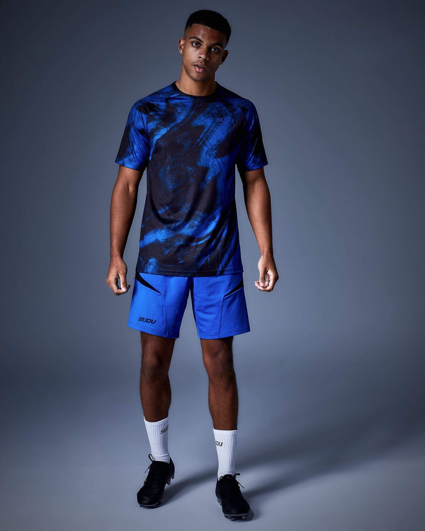 SUDU SPT AOP 01 Training T-Shirt - Black/Blue Short Sleeve T-Shirt