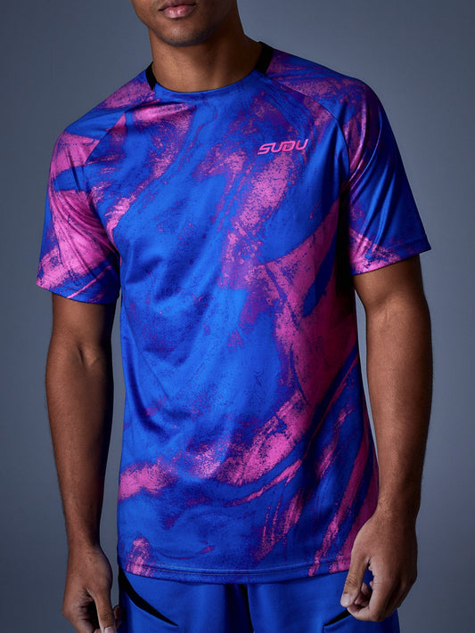 SUDU SPT AOP 01 Training T-Shirt - Blue/Pink Short Sleeve T-Shirt