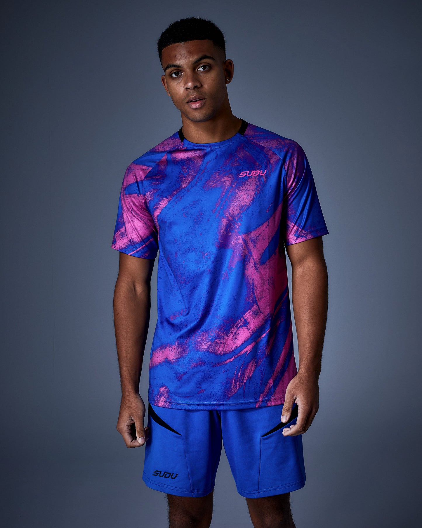 SUDU SPT AOP 01 Training T-Shirt - Blue/Pink Short Sleeve T-Shirt