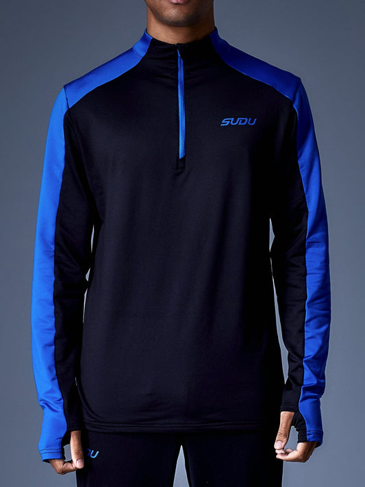 SUDU SPZM 01 Quarter Zip Midlayer - Black/Blue Midlayer