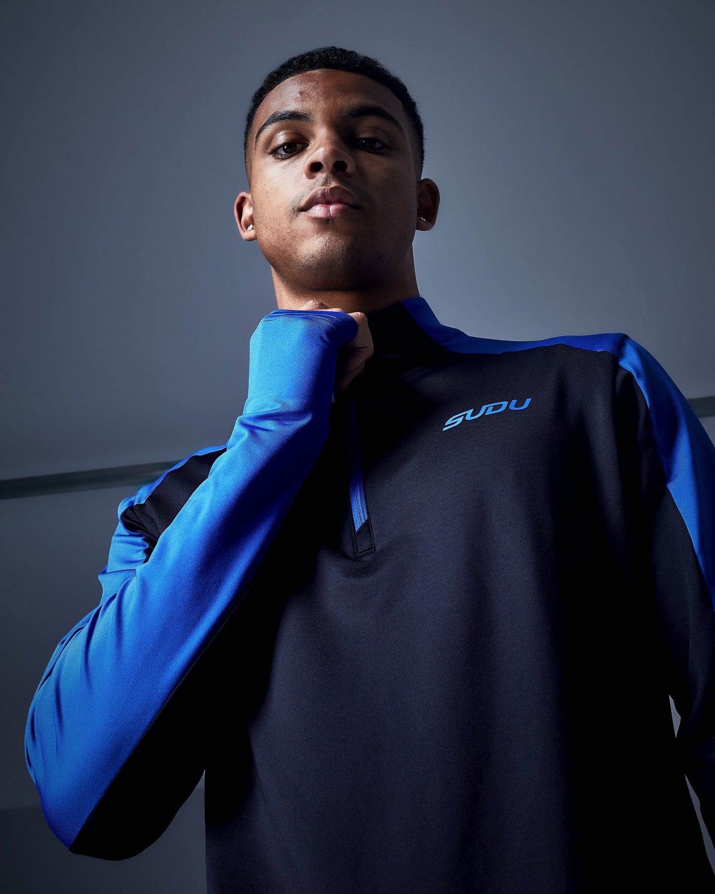 SUDU SPZM 01 Quarter Zip Midlayer - Black/Blue Midlayer