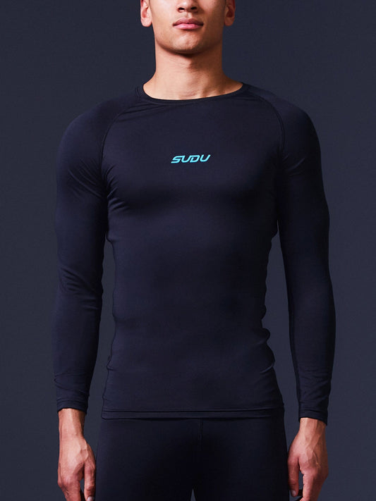 SUDU SRB LS 01 Run Long Sleeve Baselayer - Black/Blue Long Sleeve Shirt