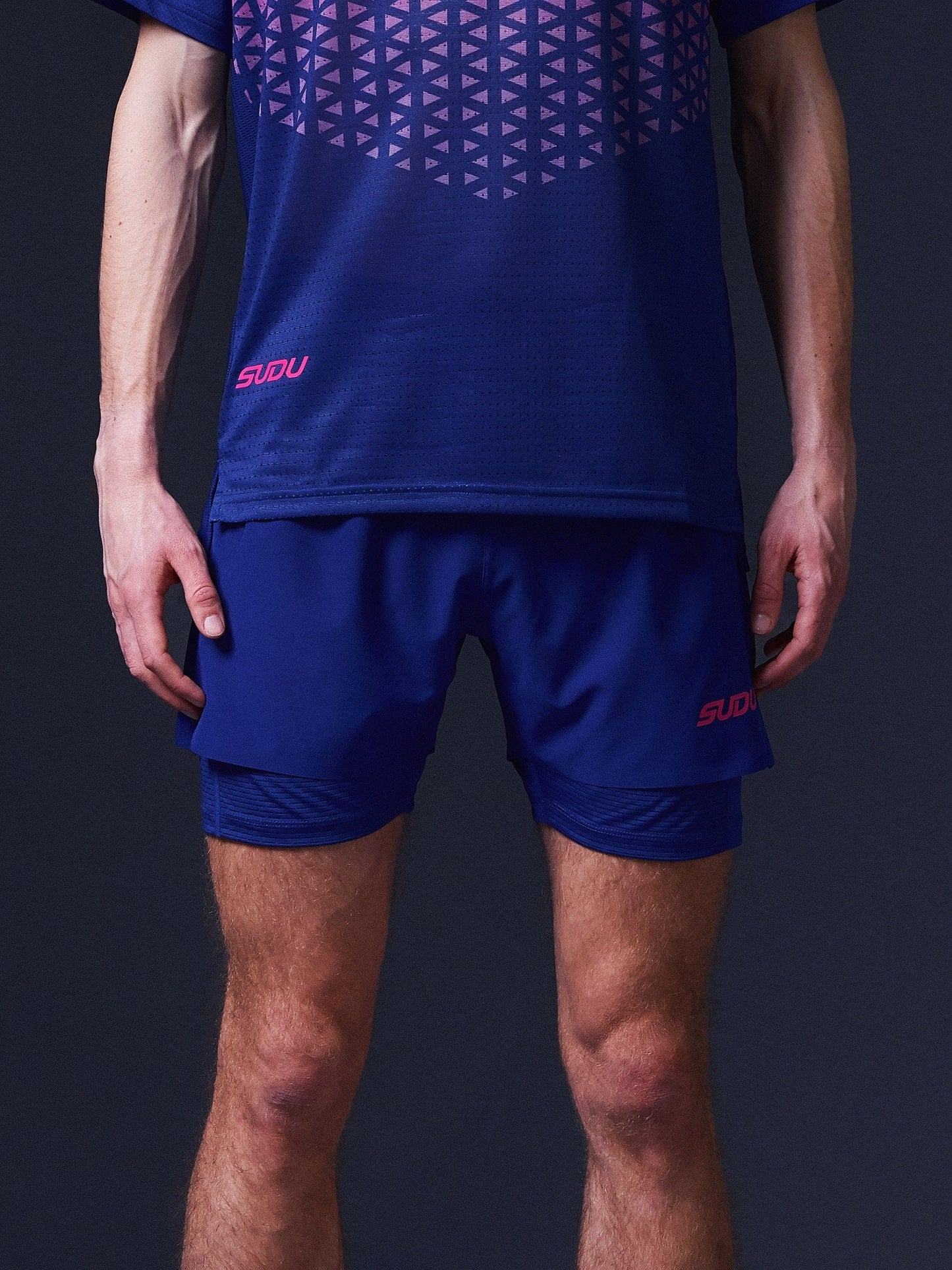 SUDU SRS 01 Run Shorts - Dark Blue/Pink Shorts