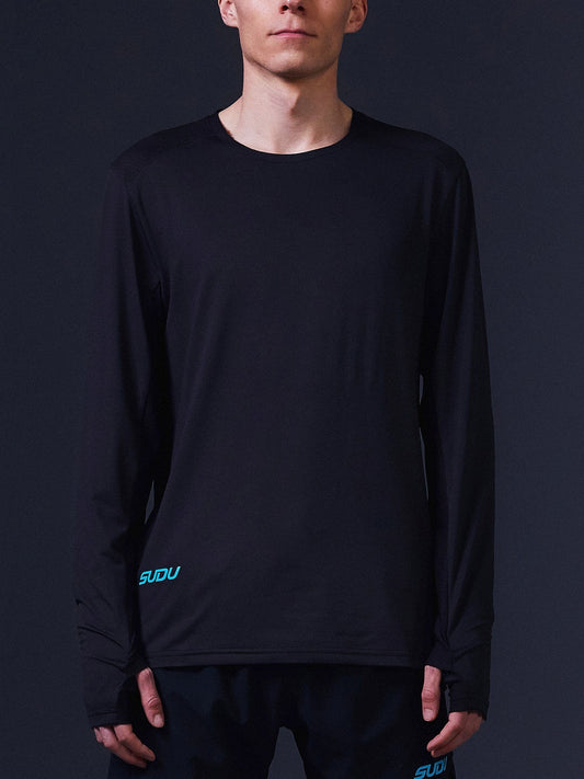 SUDU SRT LS 01 Run Long Sleeve Shirt - Black/Light Blue Long Sleeve Shirt