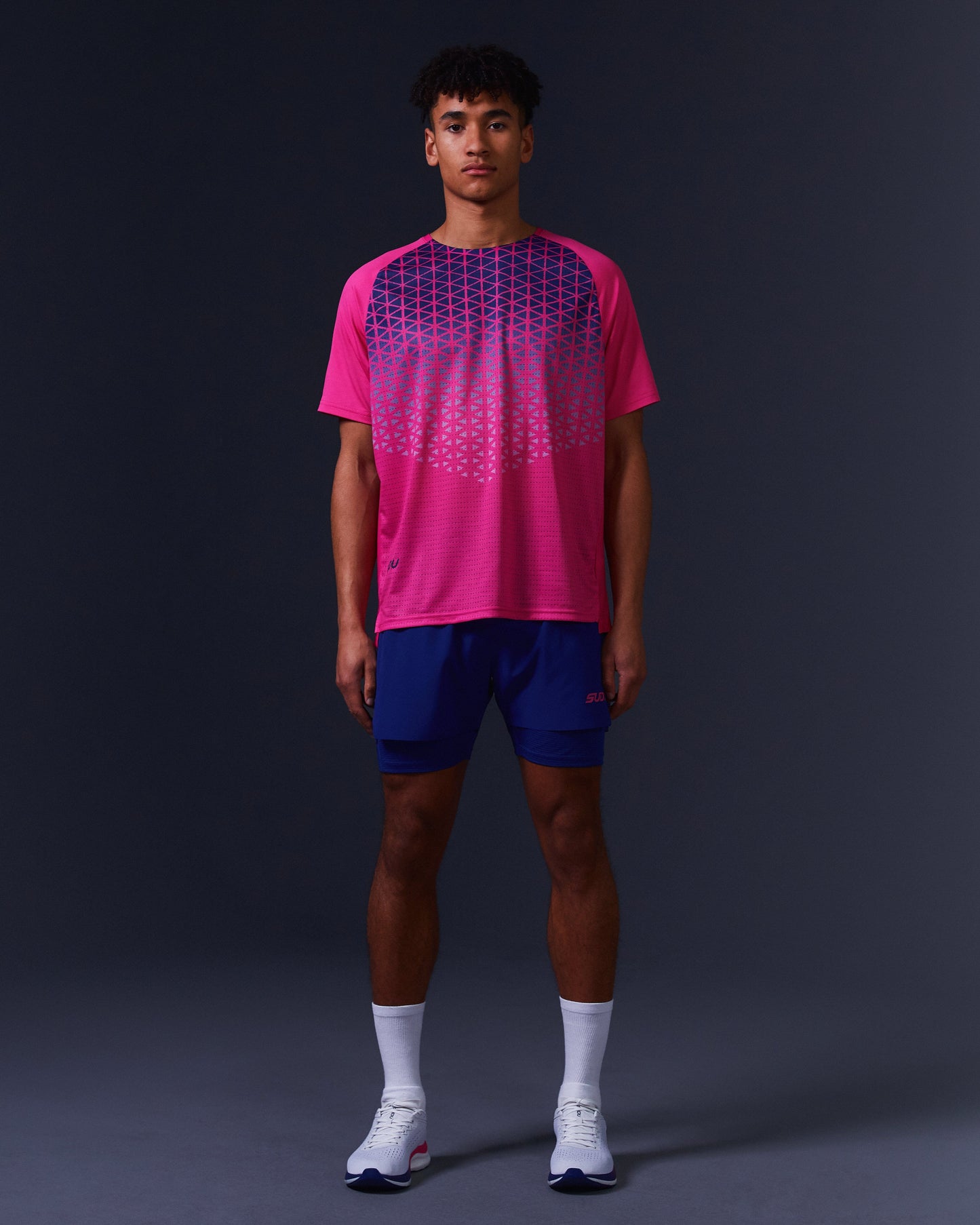 SUDU SRT SS 01 Run Short Sleeve T-Shirt - Carmine Rose / Belleweather Blue XS Short Sleeve T-Shirt