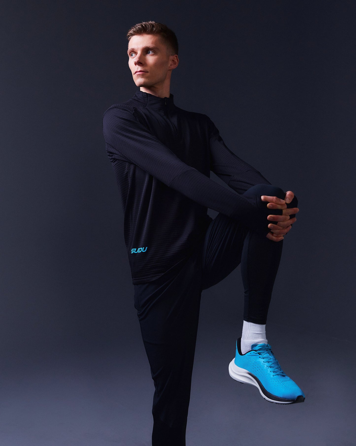 SUDU SRZ 01 Run Zip Mid-Layer - Black Beauty / Aquarius Long Sleeve Shirt