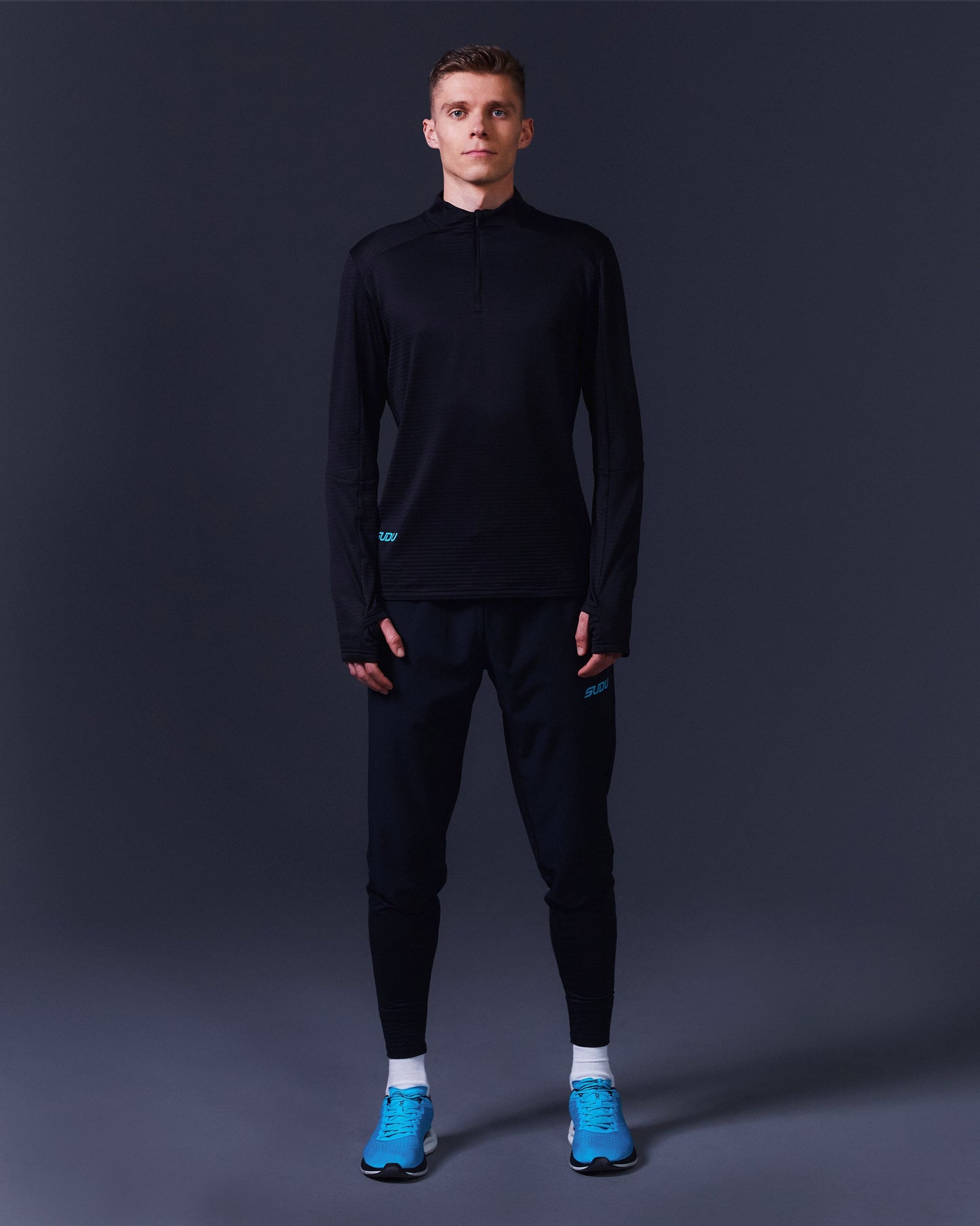 SUDU SRZ 01 Run Zip Mid-Layer - Black Beauty / Aquarius XS Long Sleeve Shirt