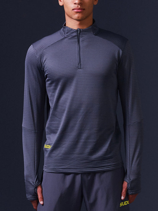 SUDU SRZ 01 Run Zip Mid-Layer - Grey/Yellow Long Sleeve Shirt