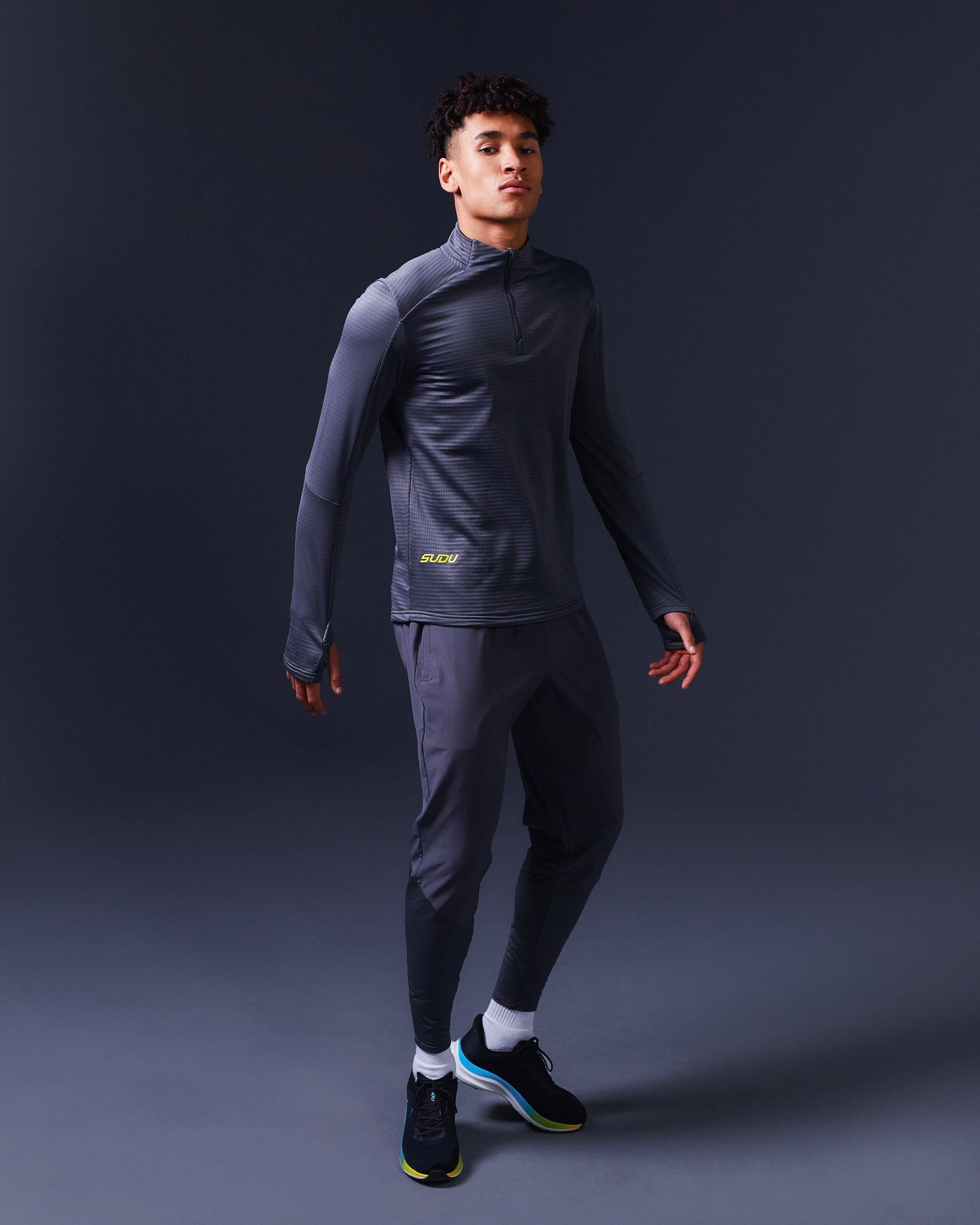 SUDU SRZ 01 Run Zip Mid-Layer - Iron Gate / Blazing Yellow Long Sleeve Shirt