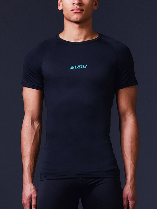 SUDU SRB SS 01 Run Short Sleeve Baselayer - Black/Blue Short Sleeve T-Shirt