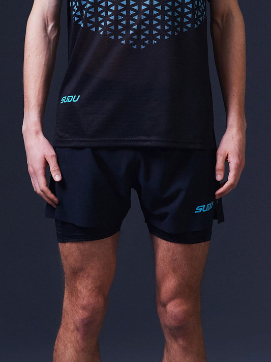 SUDU SRS 01 Run Shorts - Black/Light Blue Shorts