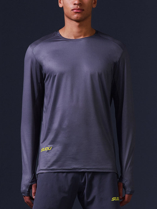 SUDU SRT LS 01 Run Long Sleeve Shirt - Grey/Yellow Long Sleeve Shirt