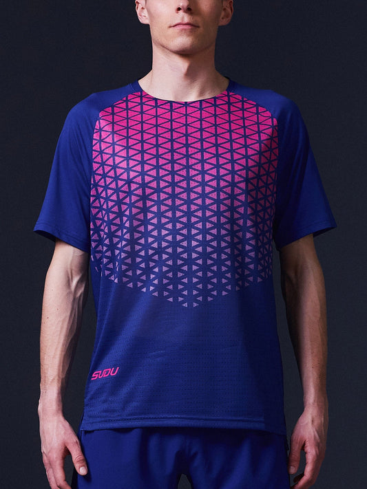 SUDU SRT SS 01 Run Short Sleeve T-Shirt - Dark Blue/Pink Short Sleeve T-Shirt