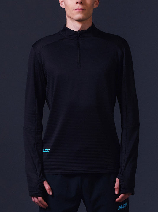 SUDU SRZ 01 Run Zip Mid-Layer - Black/Light Blue Long Sleeve Shirt